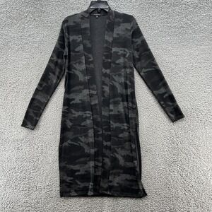 Beyond Yoga Sweater Small Black Green Camo Open Front High Slit Long Duster